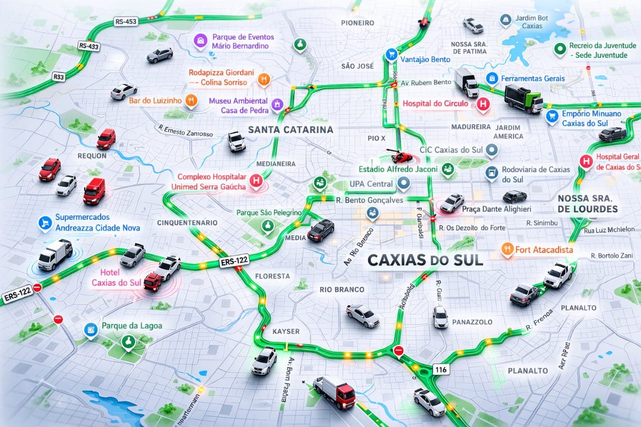 Mapa com veículos rastreados